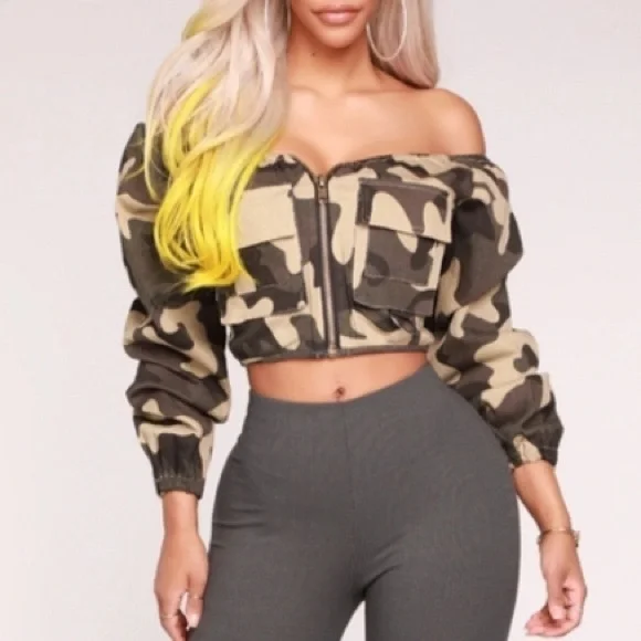 Fashion Nova Sweaters Fashion Nova Camo Cropped Jacket Poshmark